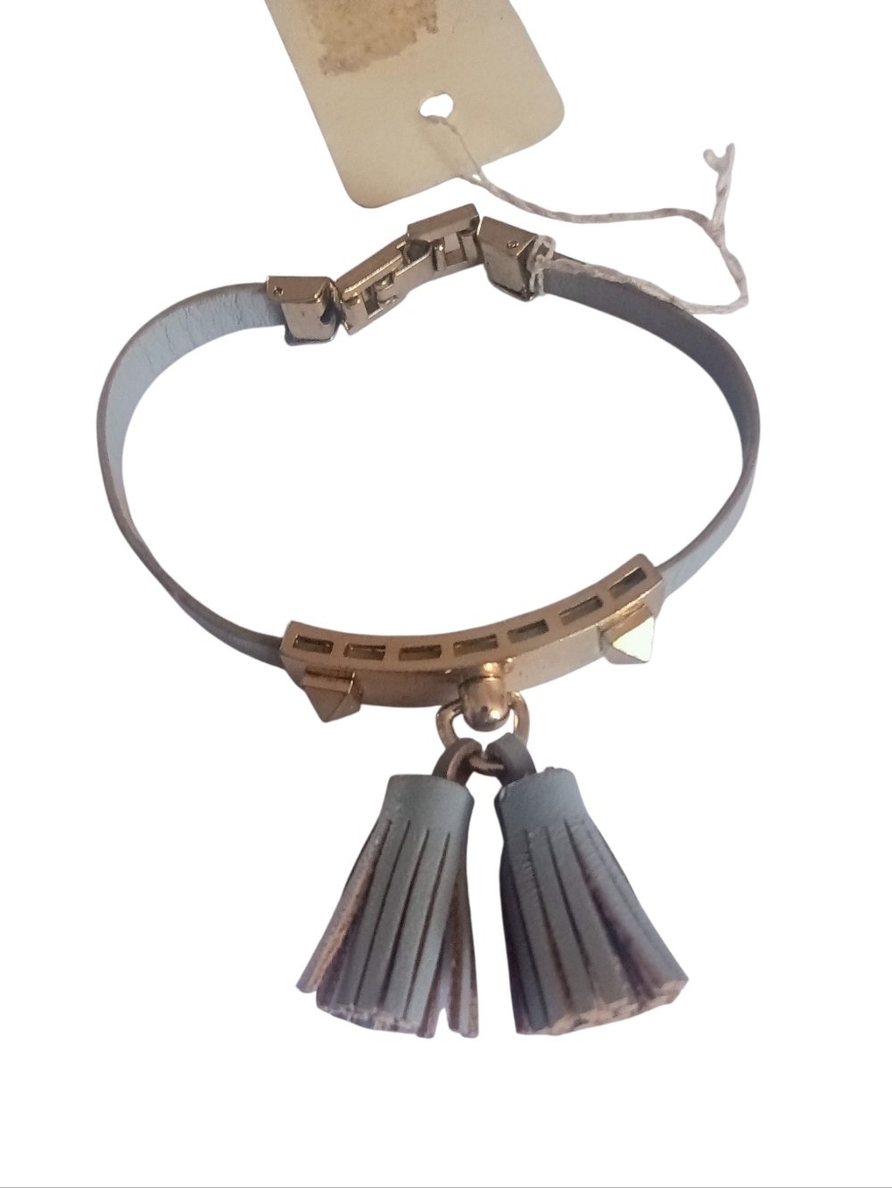 3/$20 NWT Leather Gray Tassel Bracelet Gold-Tone Accents Adjustable Clasp